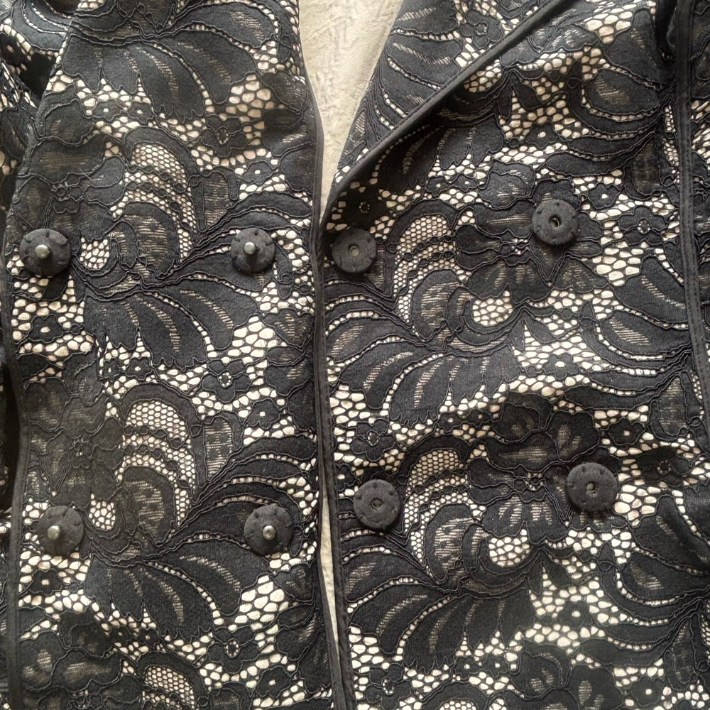 Trina Turk Black Lace Trench Coat - Picture 6 of 7
